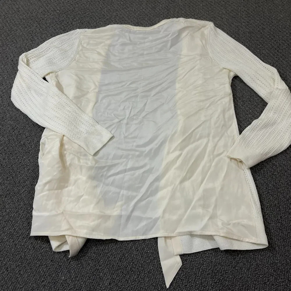 St. John Wool Silk Blend Cardigan Sweater Womens Medium M Cream - Picture 4 of 9
